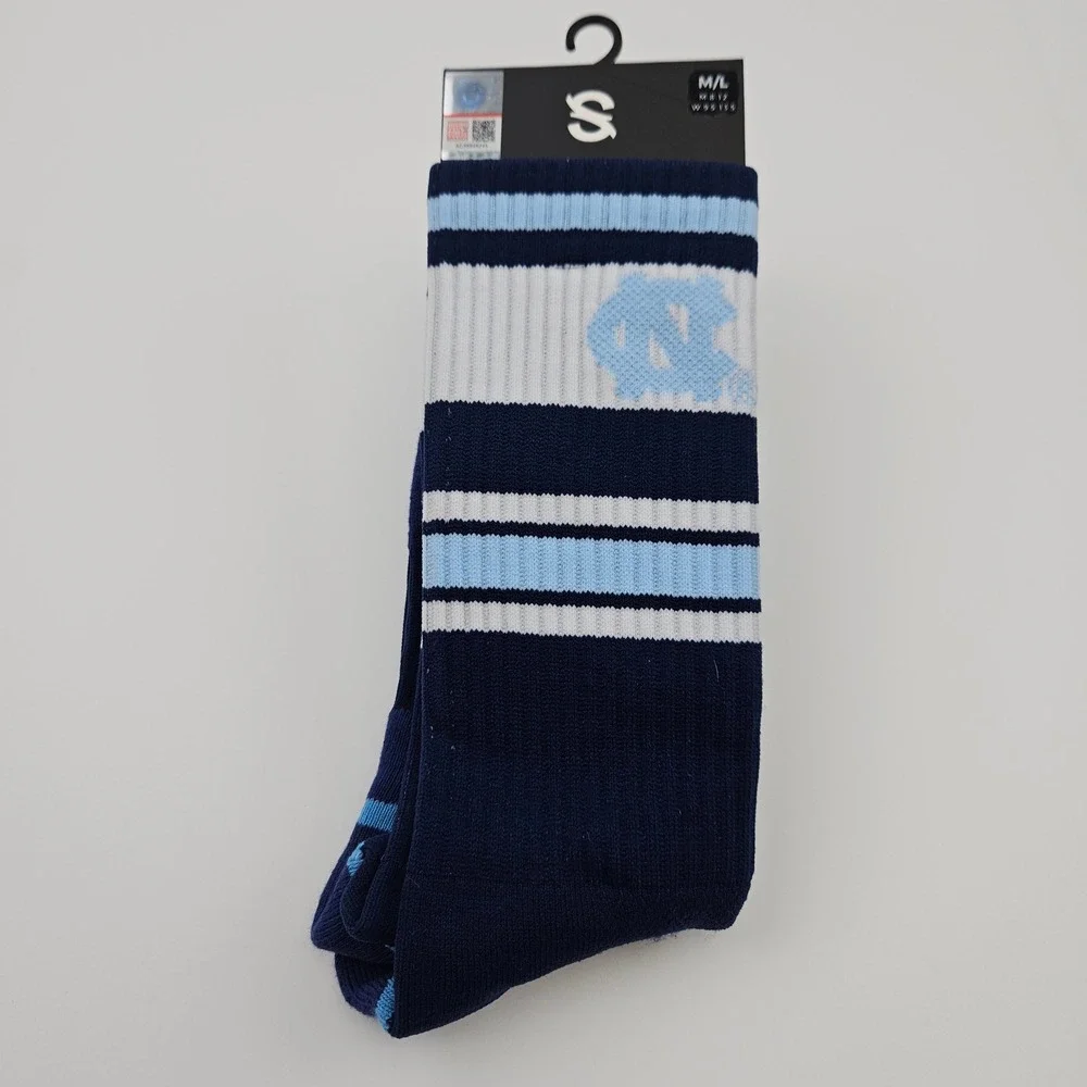 Strideline UNC Tar Heels Premium Knit Crew Socks Navy Blue White Mens 8-12 New
